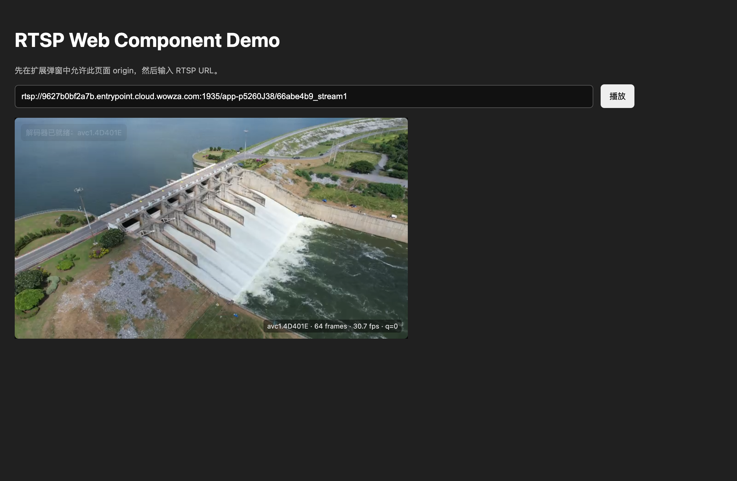 RTSP player rendering a public H.264 RTSP stream